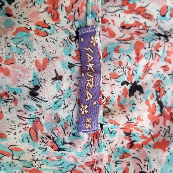 Sakura floral sheer adjustable racer back blouse tie top XS - Picture 7 of 9